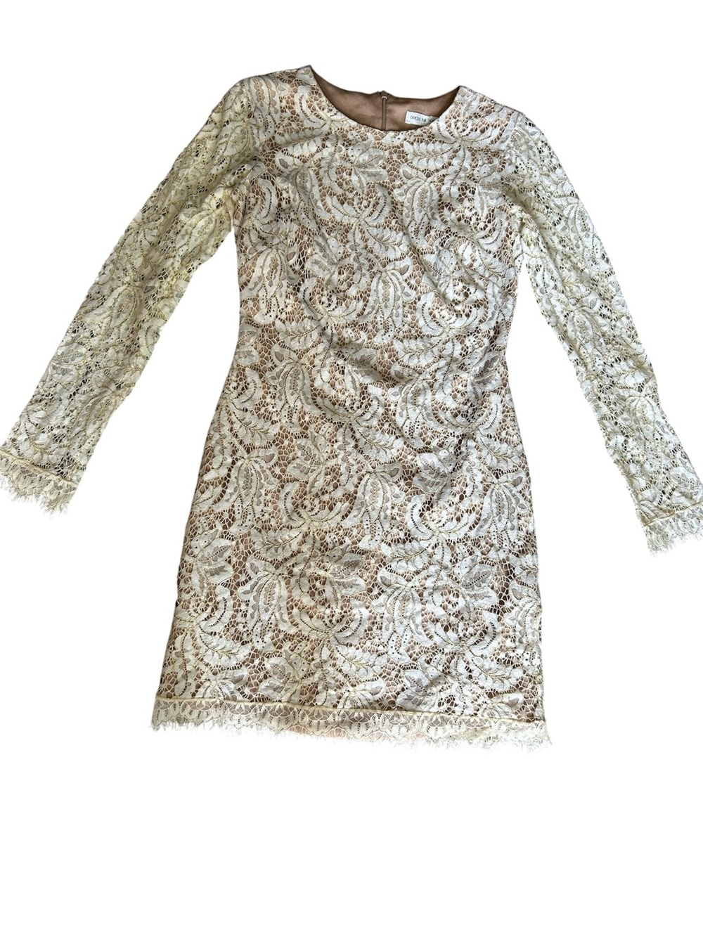 Dress the Population Ivory Lace Long Sleeve Shift Dress Sz S